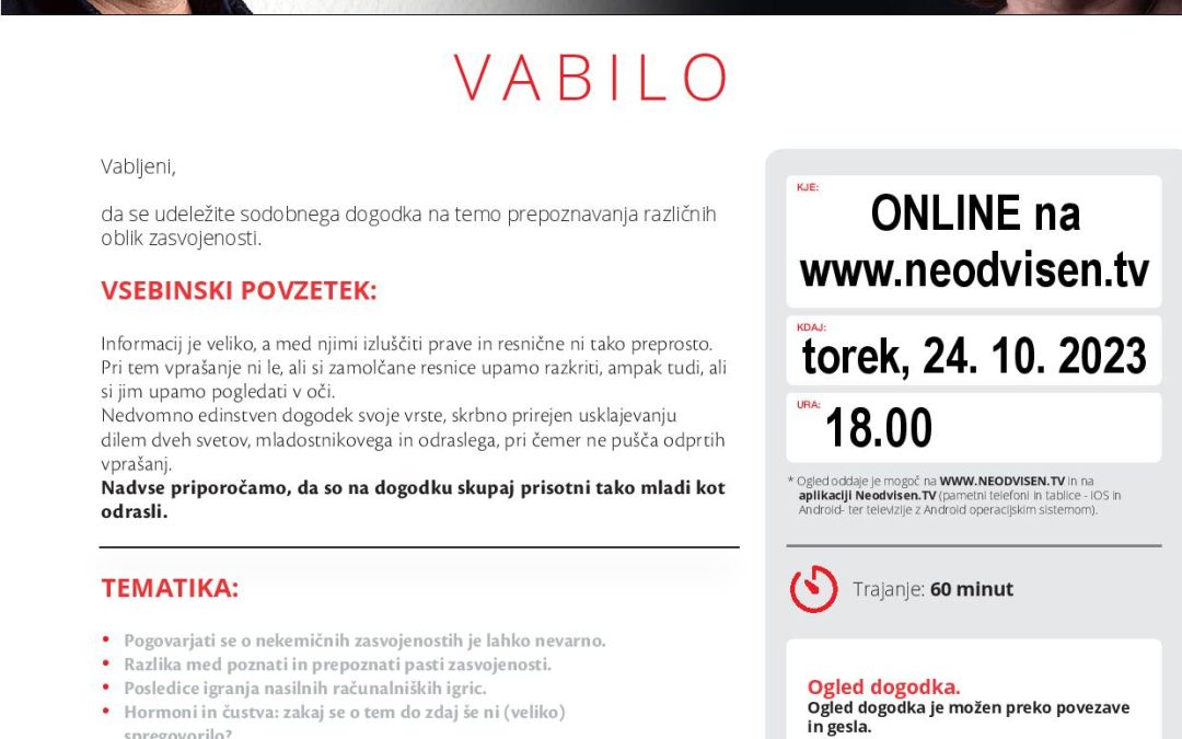 Vabilo na roditeljski sestanek, 24. 10. 2023, ob 18. uri